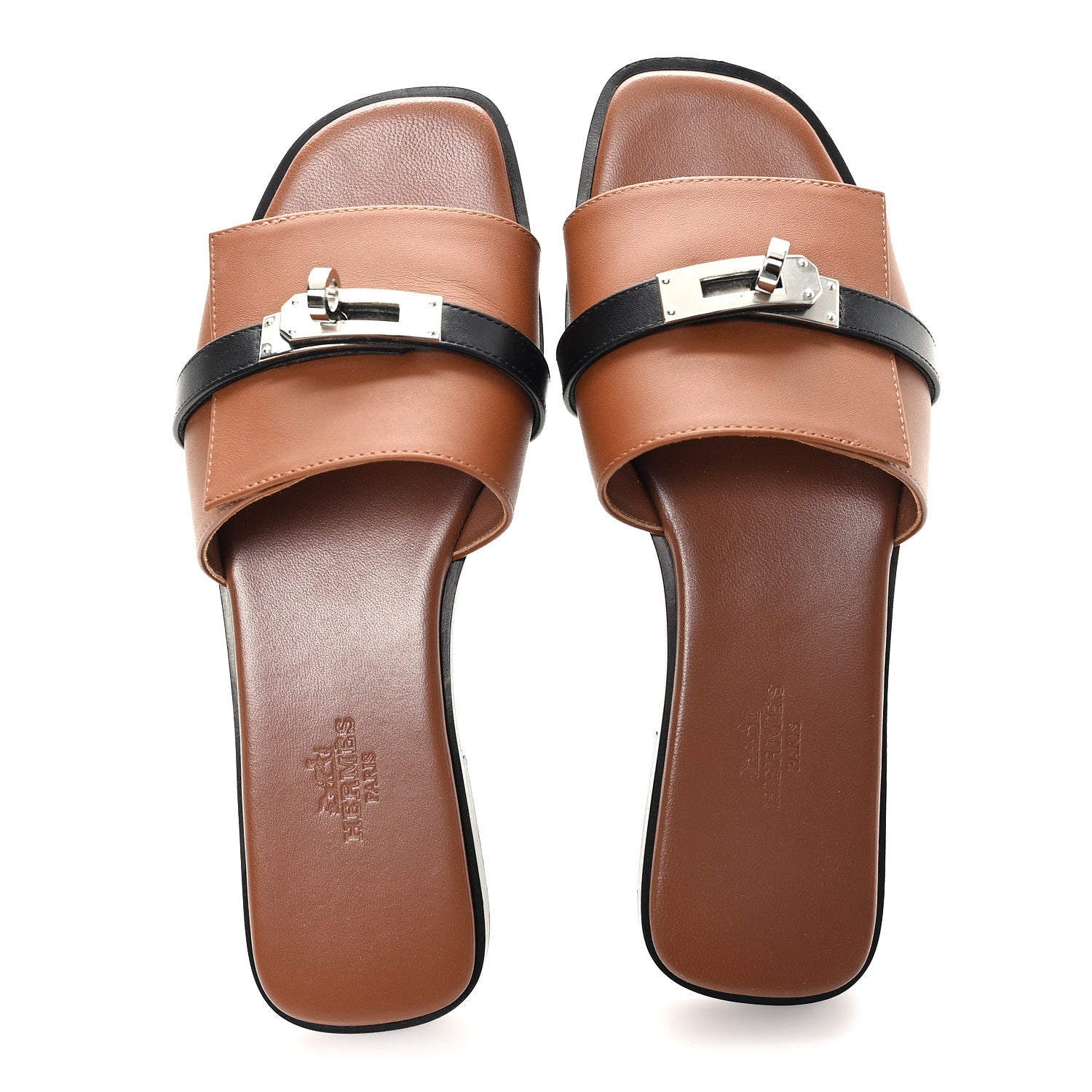 Hermes Calfskin Giulia Sandals 36 Naturel Black 2 of 10