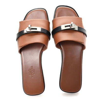 Hermes Calfskin Giulia Sandals 36 Naturel Black 2 of 10