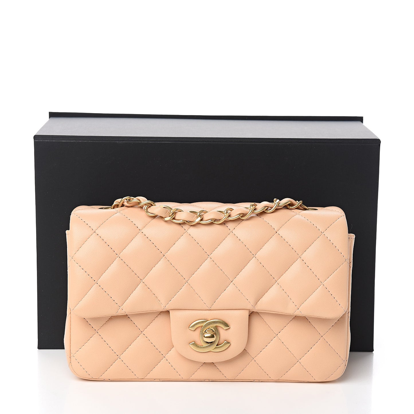 Lambskin Quilted Mini Rectangular Flap Beige