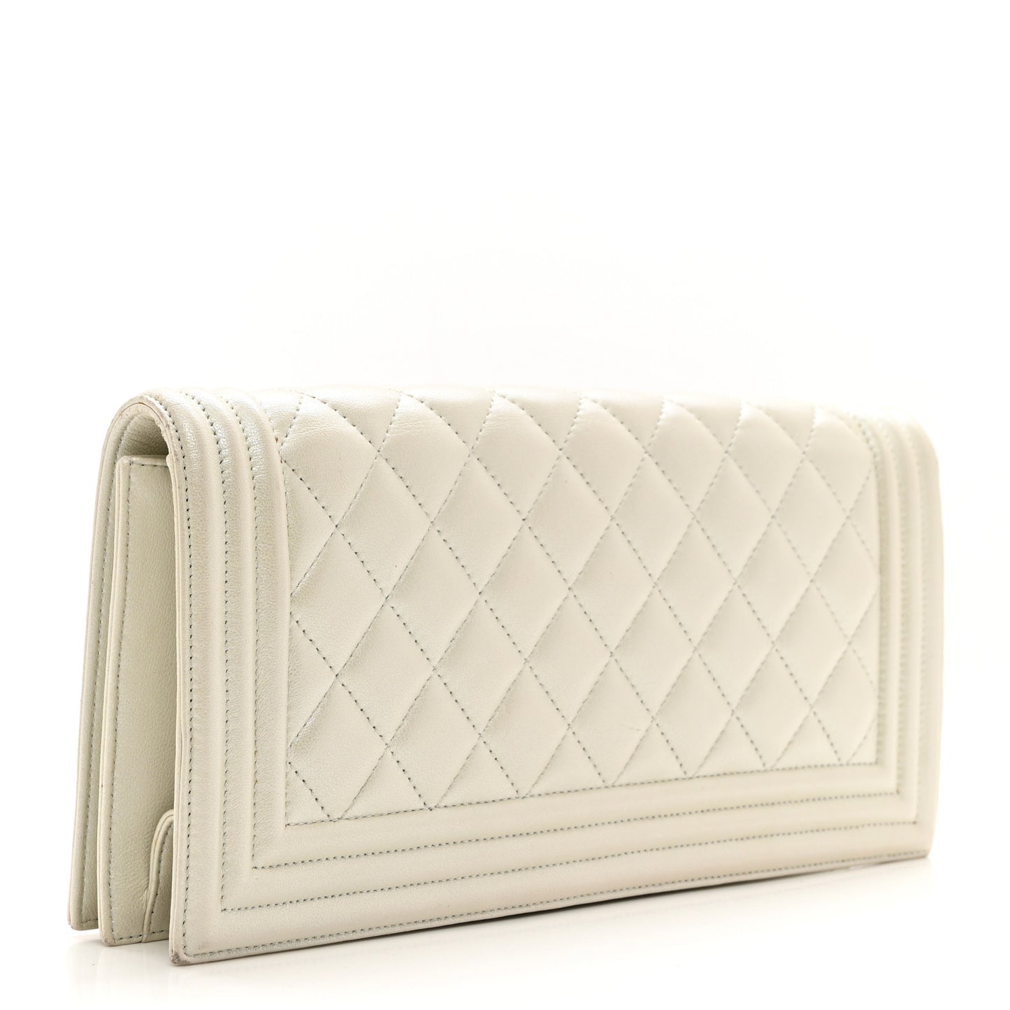Metallic Lambskin Quilted Boy Flap Clutch Silver