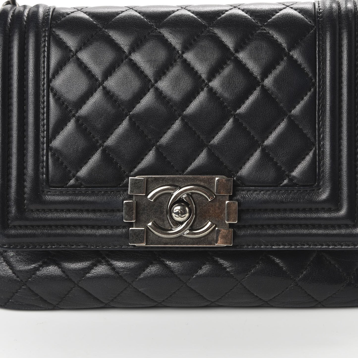 Lambskin Quilted Small Accordion Boy Flap Black