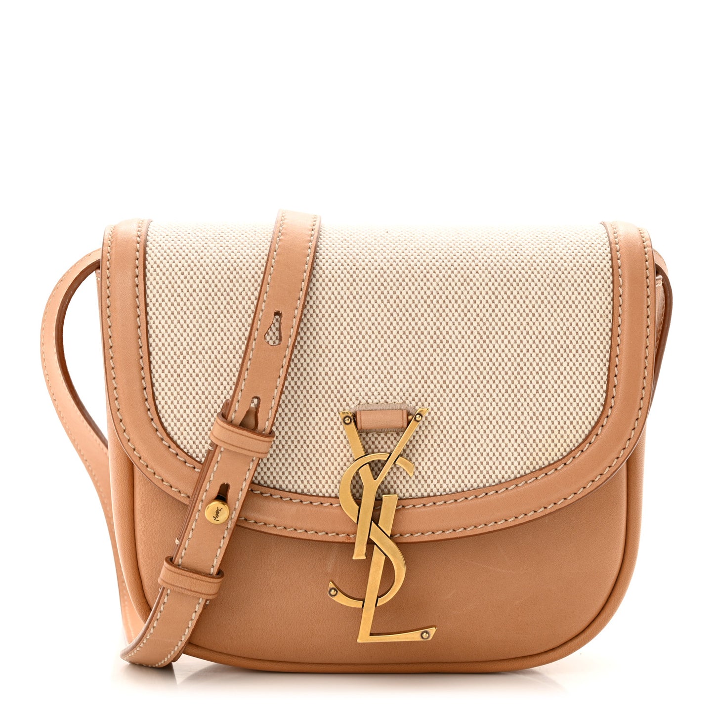 Smooth Calfskin Cotton Canvas Small Kaia Satchel Natural Beige