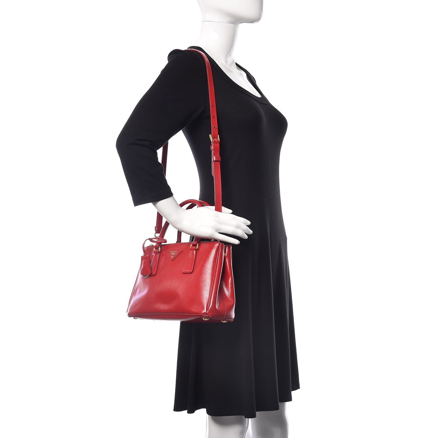 Saffiano Vernice Small Galleria Double Zip Rosso