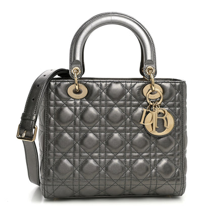 Christian Dior Metallic Calfskin Cannage Medium Lady Dior Gunmetal Grey 1 of 10