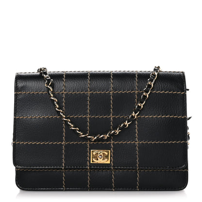 Chanel Calfskin Stitched Square Quilted Wallet On Chain WOC Black 1 of 9