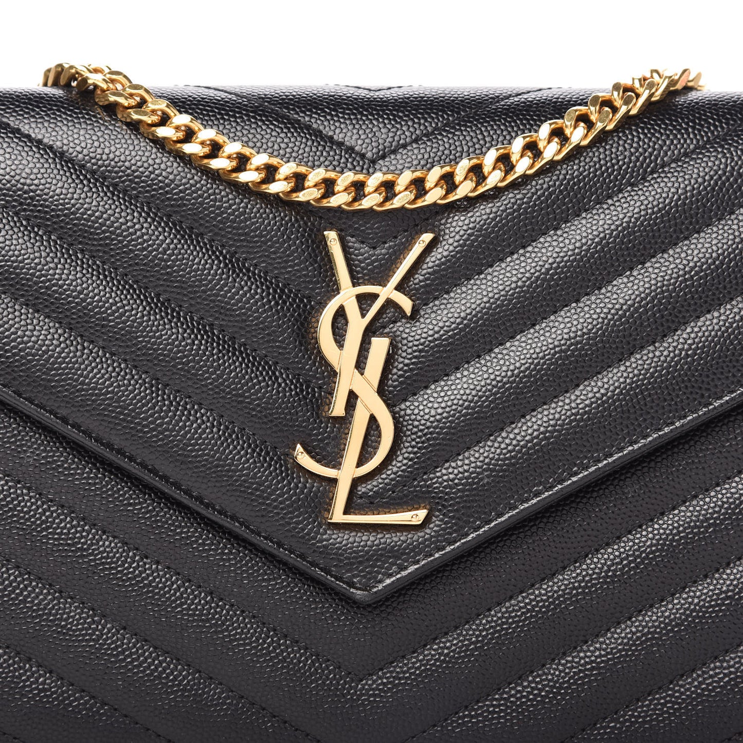 Grain De Poudre Matelasse Chevron Monogram Chain Wallet Black