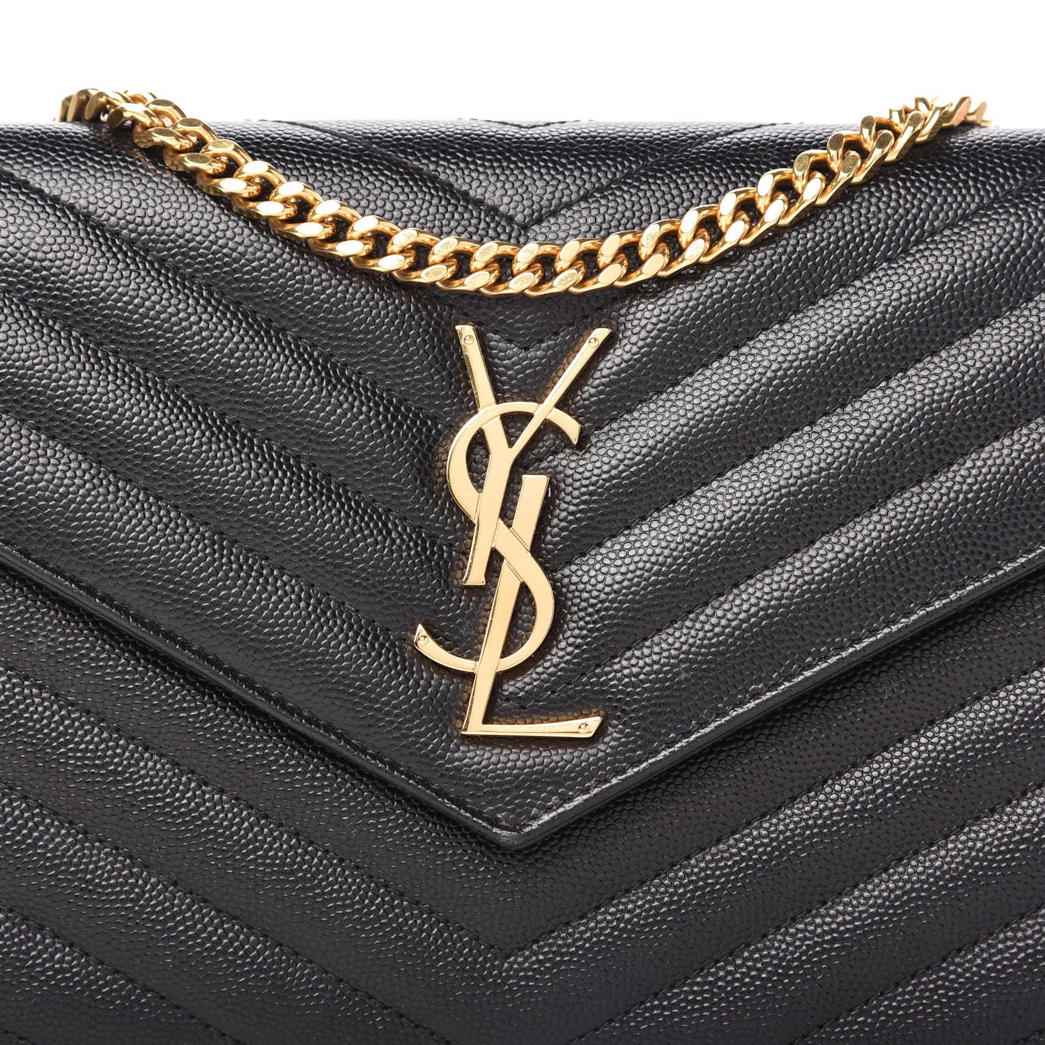 Saint Laurent Grain De Poudre Matelasse Chevron Monogram Chain Wallet Black 9 of 9