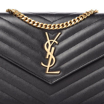 Saint Laurent Grain De Poudre Matelasse Chevron Monogram Chain Wallet Black 9 of 9