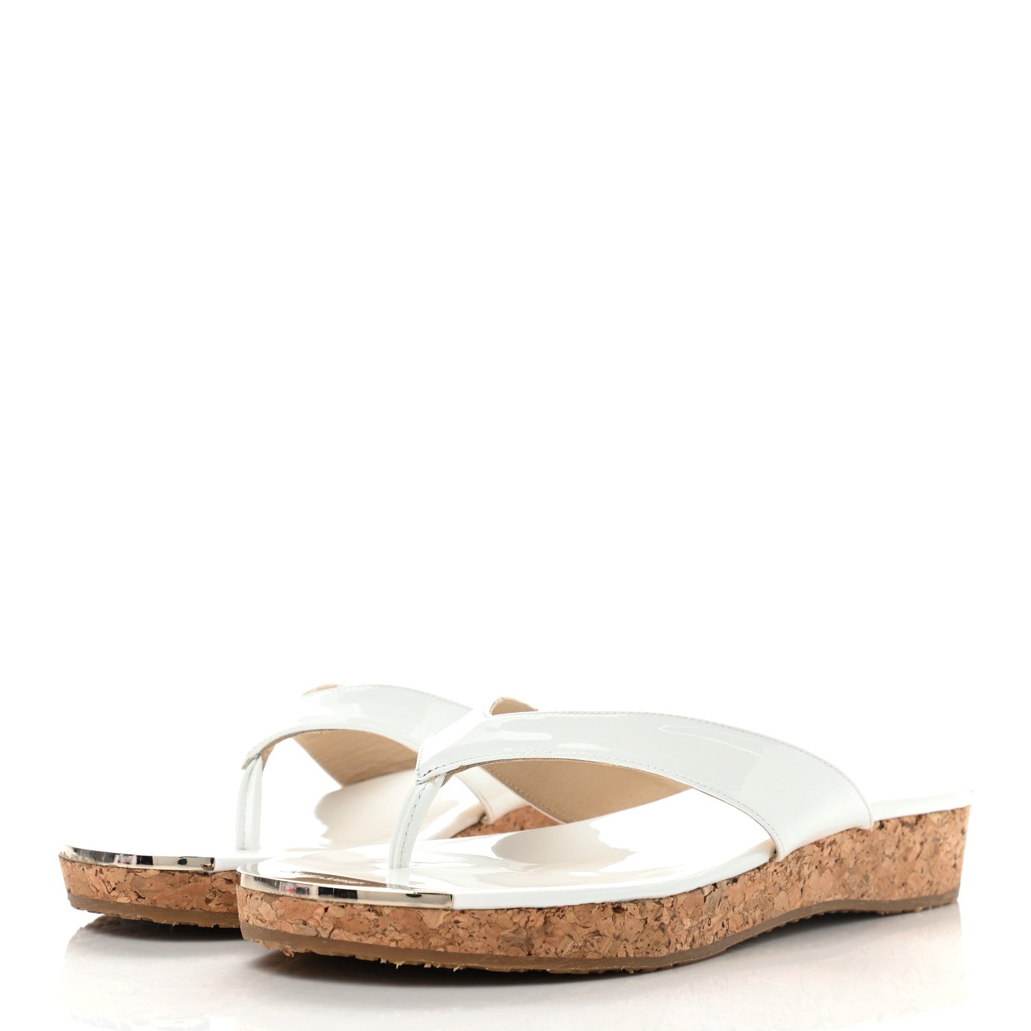 Jimmy Choo Patent Cork Wedge Sandals 38.5 White 2 of 8