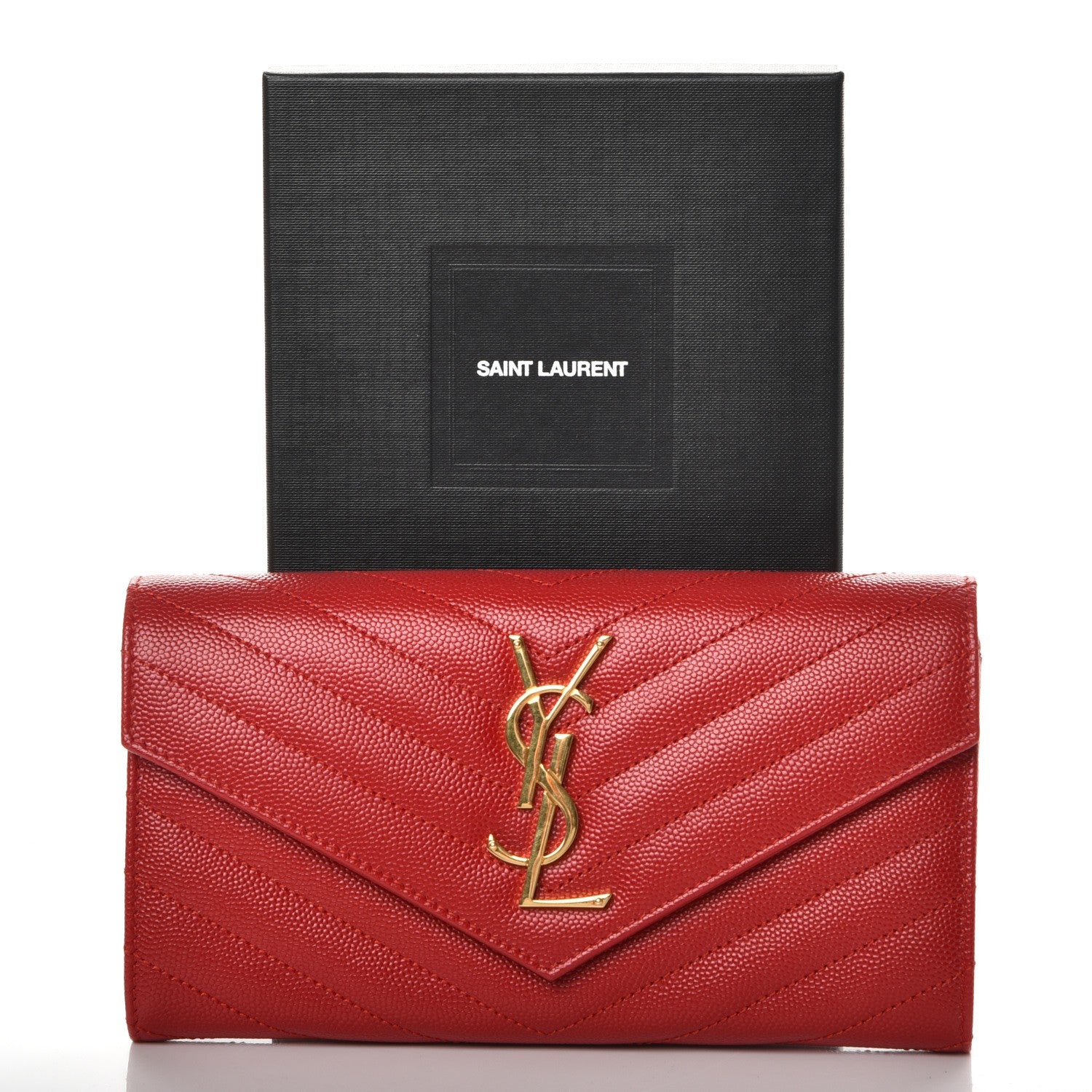 Saint Laurent Grain De Poudre Matelasse Chevron Monogram Flap Wallet Red 9 of 9