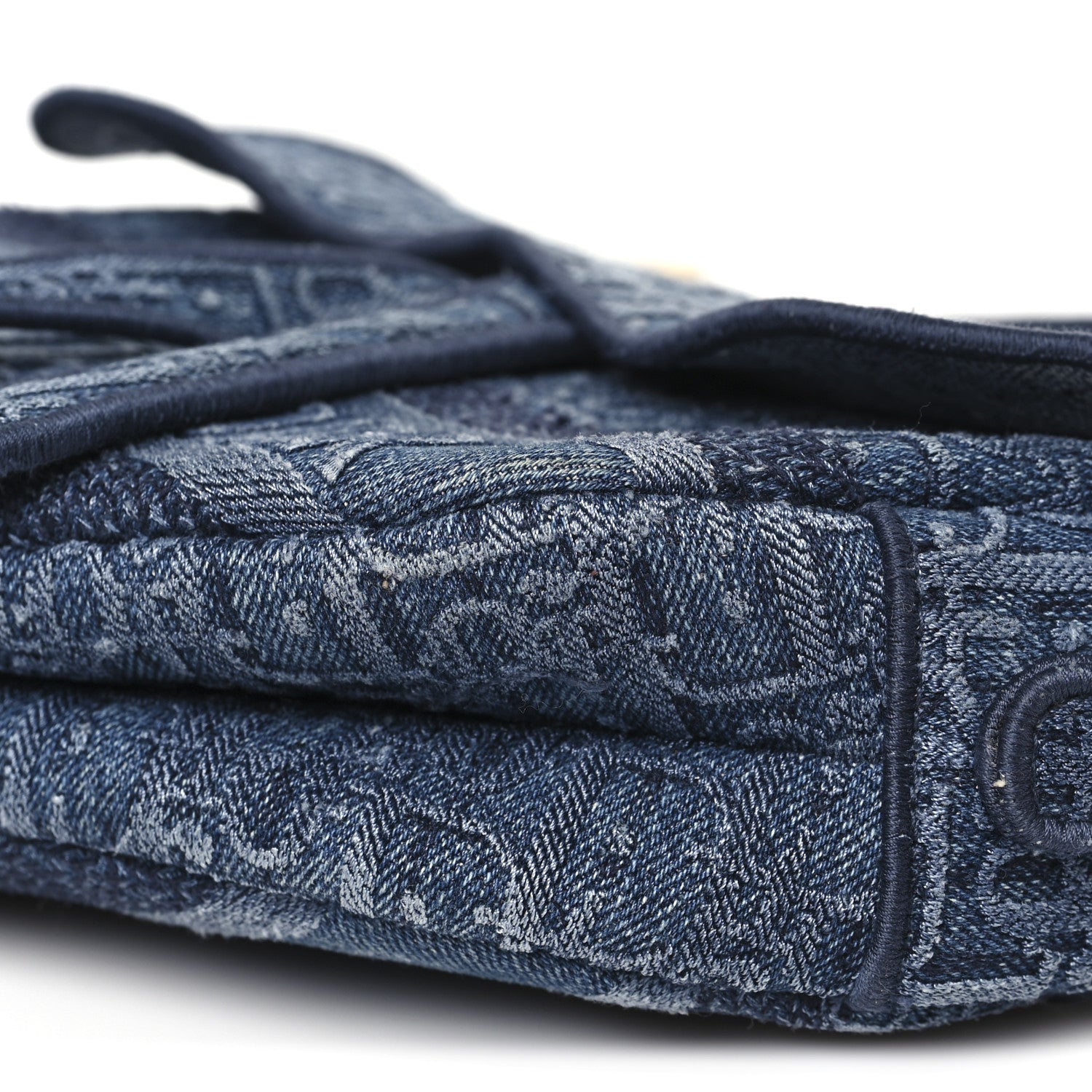 Christian Dior Oblique Embroidered Saddle Bag Denim Blue 10 of 12