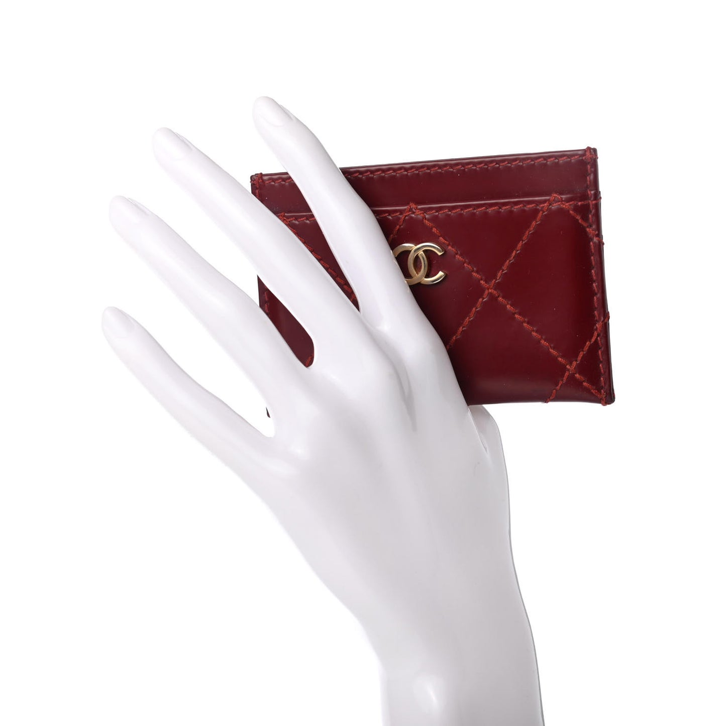 Calfskin Diamond Stitched Card Holder Red