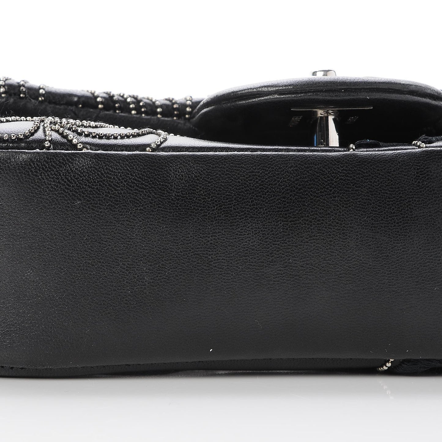 Lambskin Studded Camellia Embroidered Mini Rectangular Flap Black