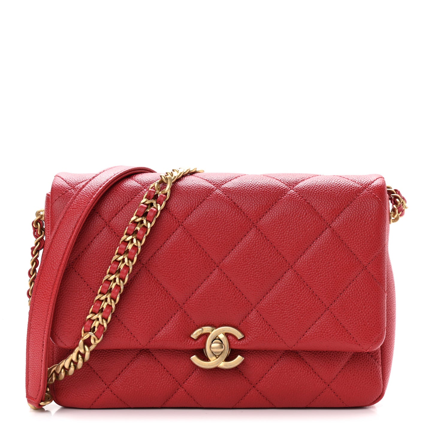 Shiny Caviar Quilted Small Chain Melody Flap Red