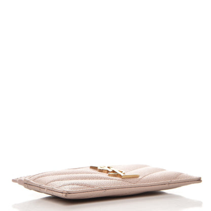 Saint Laurent Grain De Poudre Matelasse Chevron Monogram Credit Card Case Pale Blush 4 of 9