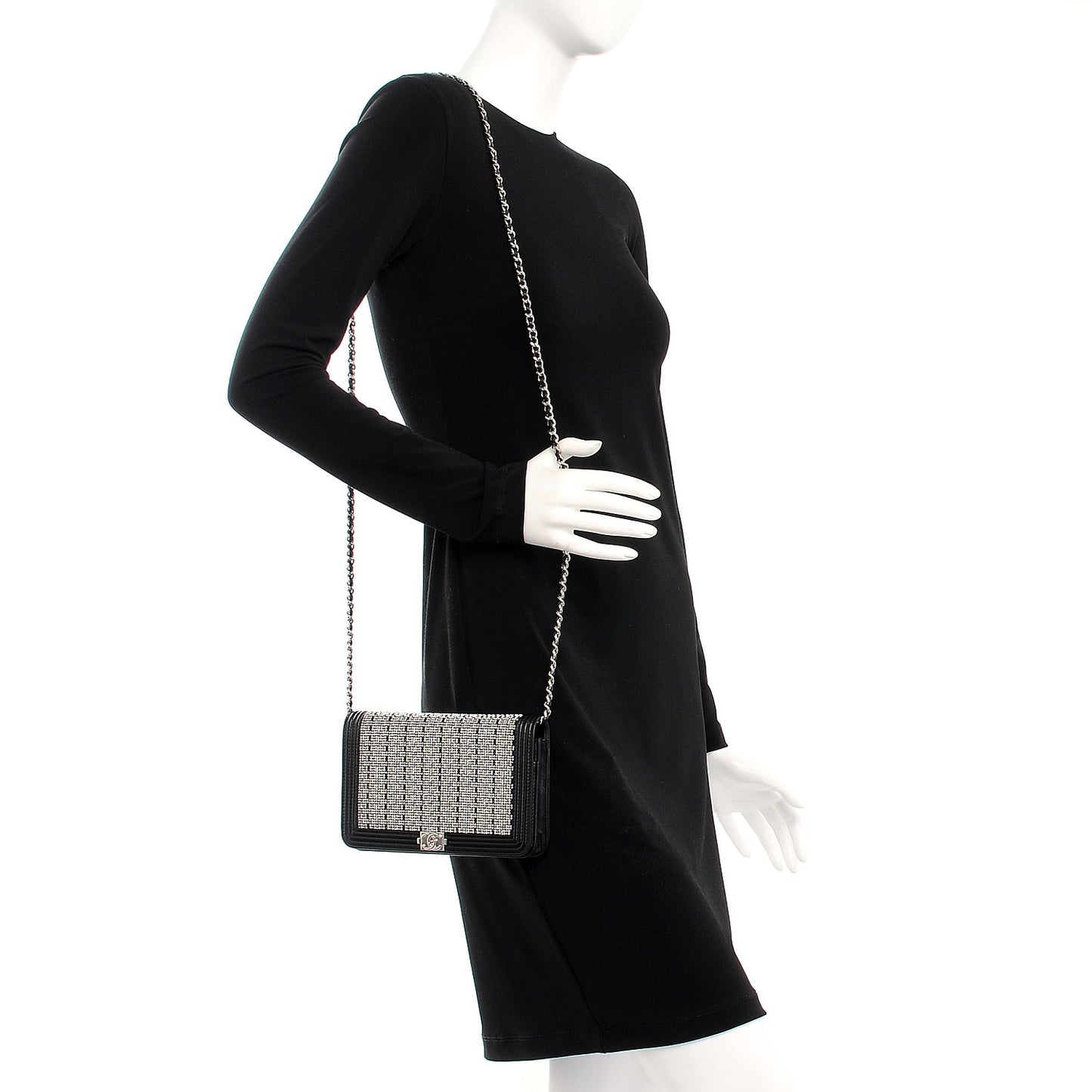 Calfskin Strass Boy Wallet On Chain WOC Black