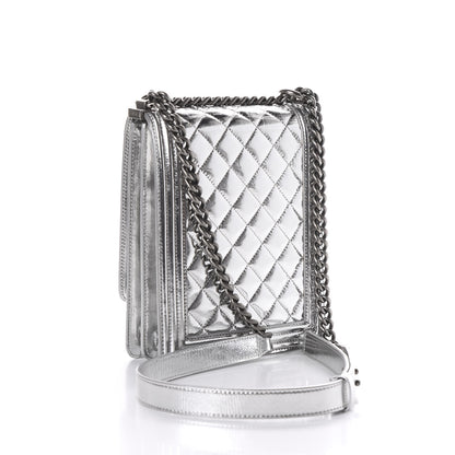 Chanel Metallic Goatskin Quilted North South Boy Flap Silver 2 of 10