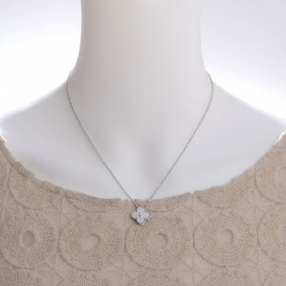 Van Cleef & Arpels 18K White Gold Mother of Pearl Diamond Single Motif Clover Alhambra Necklace 2 of 10