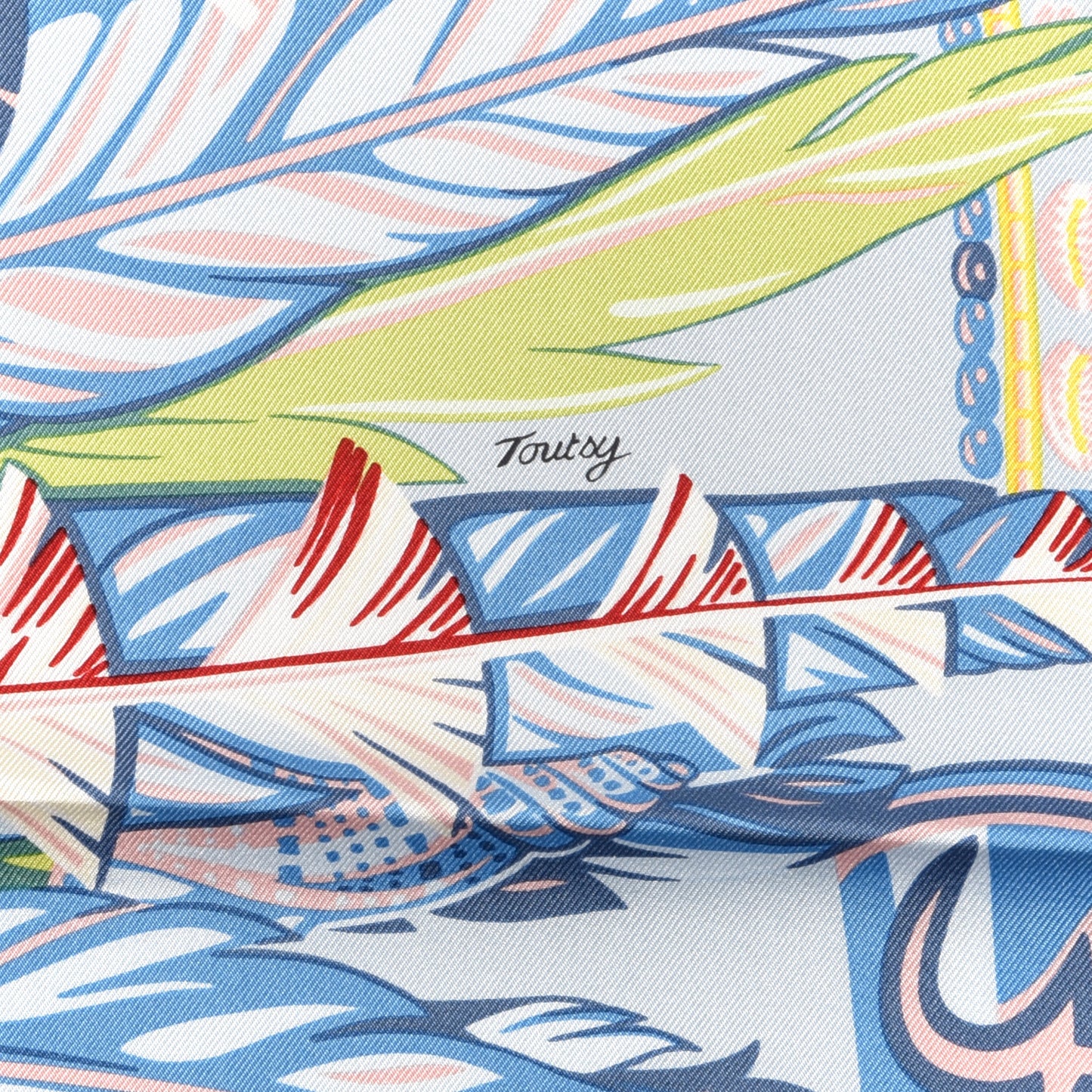 Silk Danse Pacifique Scarf 90 Bleu Ciel Vert Jaune Vif