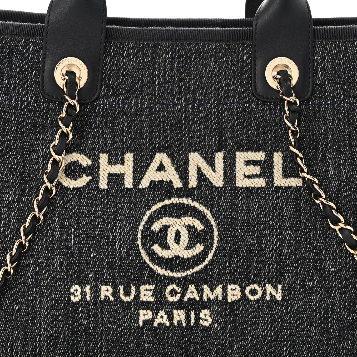 Chanel Denim Small Deauville Tote Dark Blue White 9 of 11