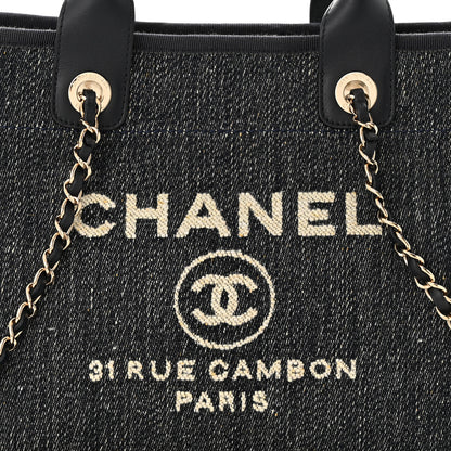 Chanel Denim Small Deauville Tote Dark Blue White 9 of 11