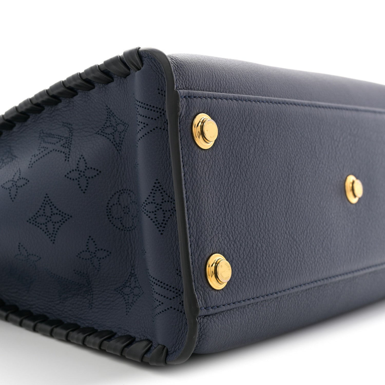 Louis Vuitton Calfskin Mahina Braided On My Side MM Navy Blue 8 of 9