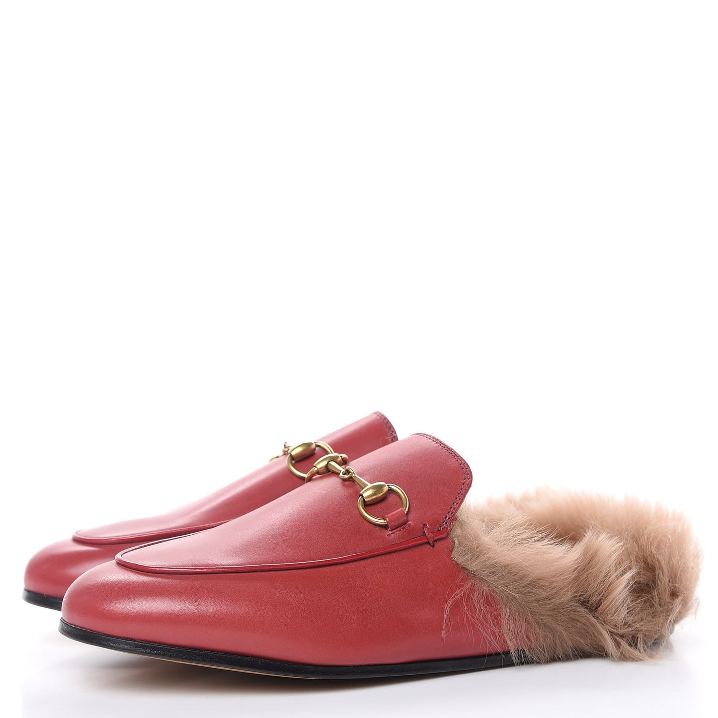 Betis Glamour Calfskin Fur Womens Princetown Slippers 37 Hibiscus Red Naturale