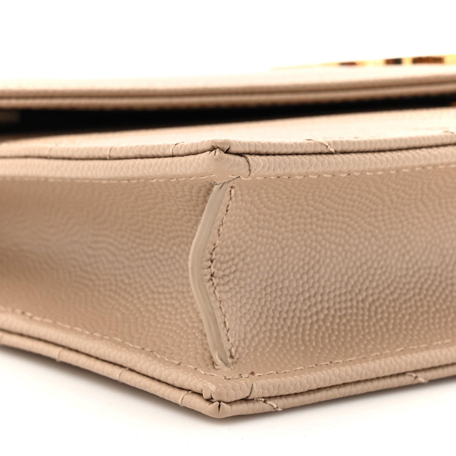 Saint Laurent Grain De Poudre Matelasse Chevron Monogram Envelope Chain Wallet Dark Beige 9 of 10