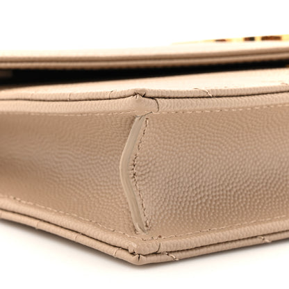 Saint Laurent Grain De Poudre Matelasse Chevron Monogram Envelope Chain Wallet Dark Beige 9 of 10