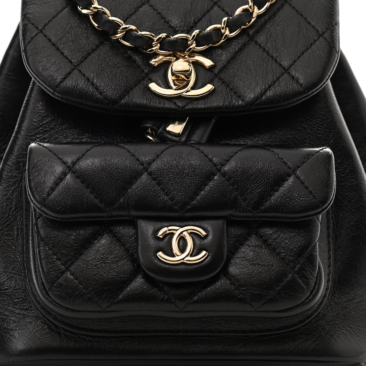 Chanel Glazed Aged Calfskin Quilted Small Duma Drawstring Backpack Black 8 of 10