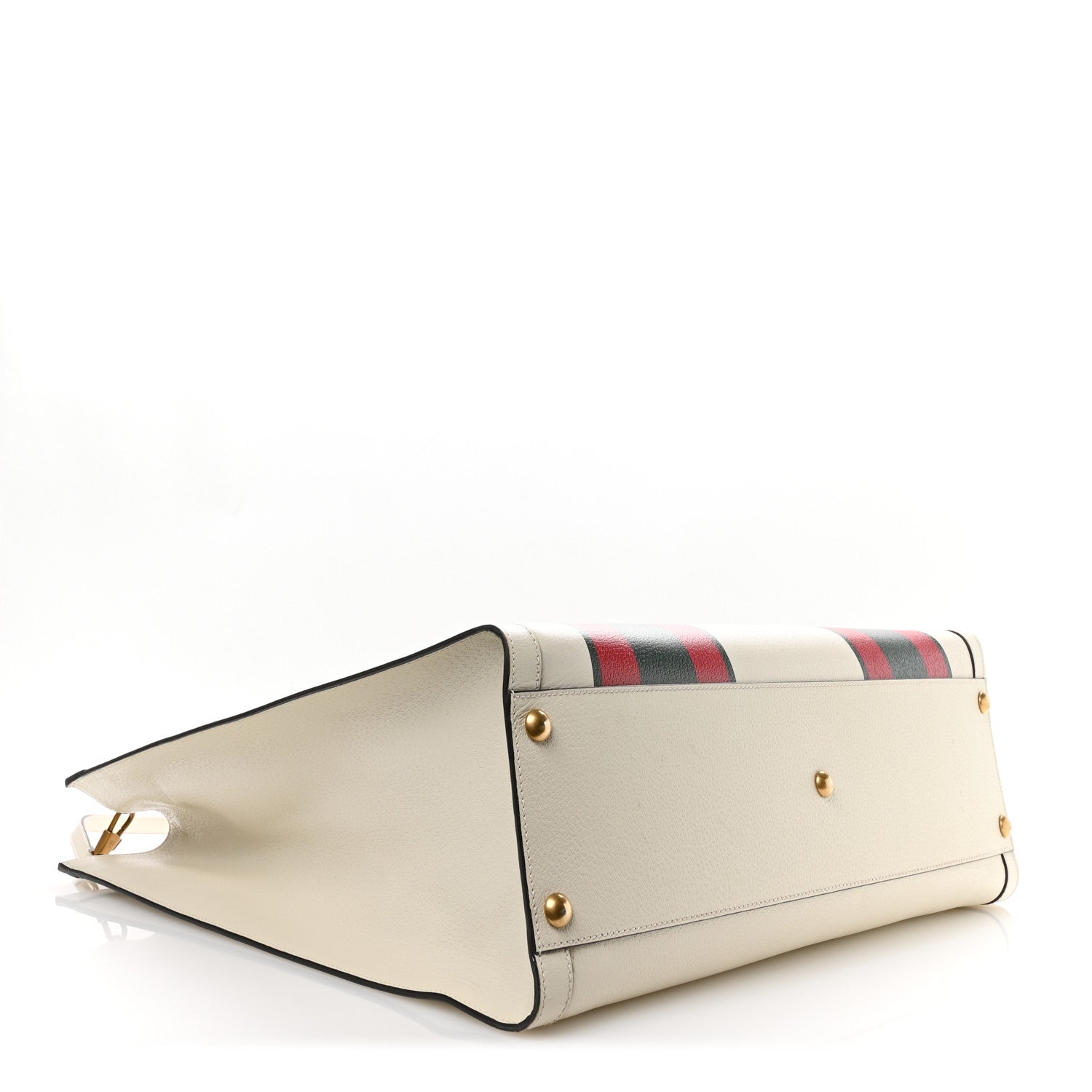 Gucci Textured Dollar Calfskin Web Stripe Studded Maxi Diana Tote Bag White Multicolor 3 of 9