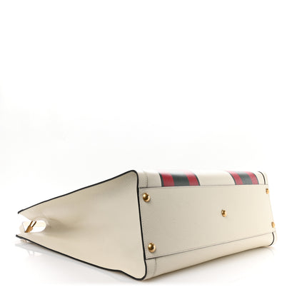Gucci Textured Dollar Calfskin Web Stripe Studded Maxi Diana Tote Bag White Multicolor 3 of 9