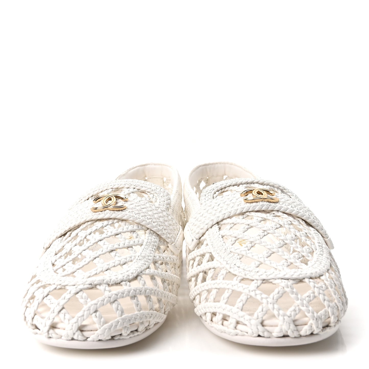 Braided Lambskin CC Mocassin Loafers 39 White