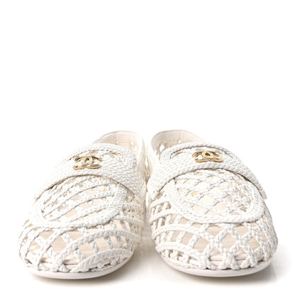 Chanel Braided Lambskin CC Mocassin Loafers 39 White 3 of 8