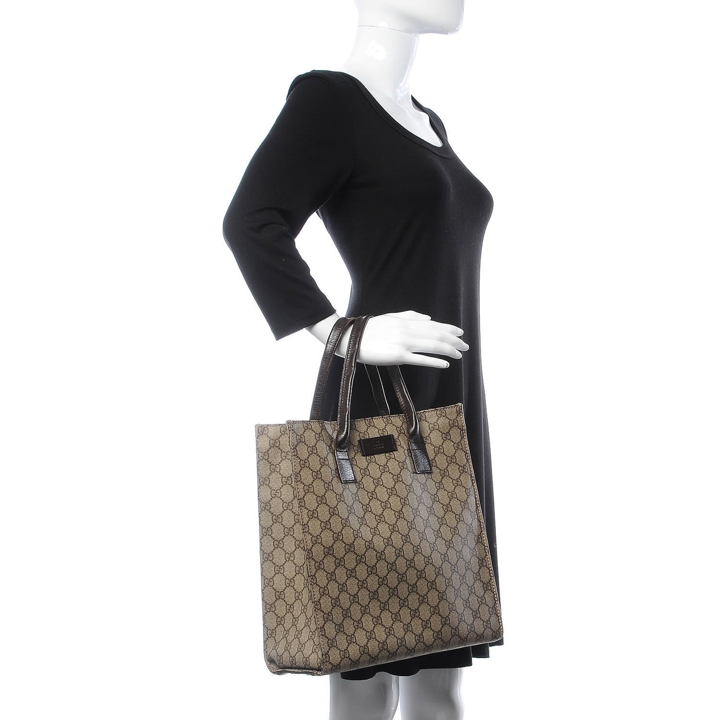 GG Plus Monogram Small Vertical Tote Dark Brown