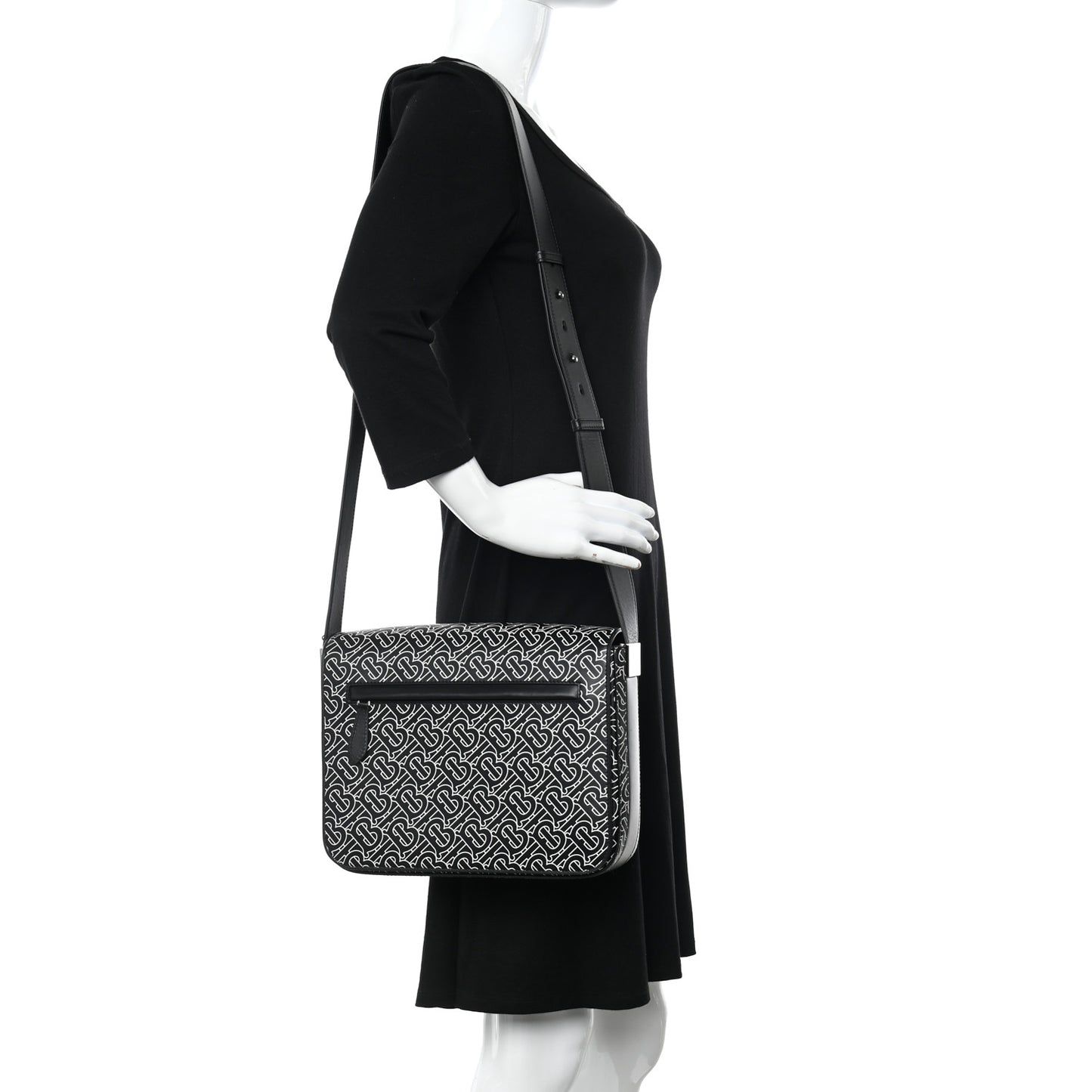 Calfskin Monogram TB Print Messenger Bag Black White