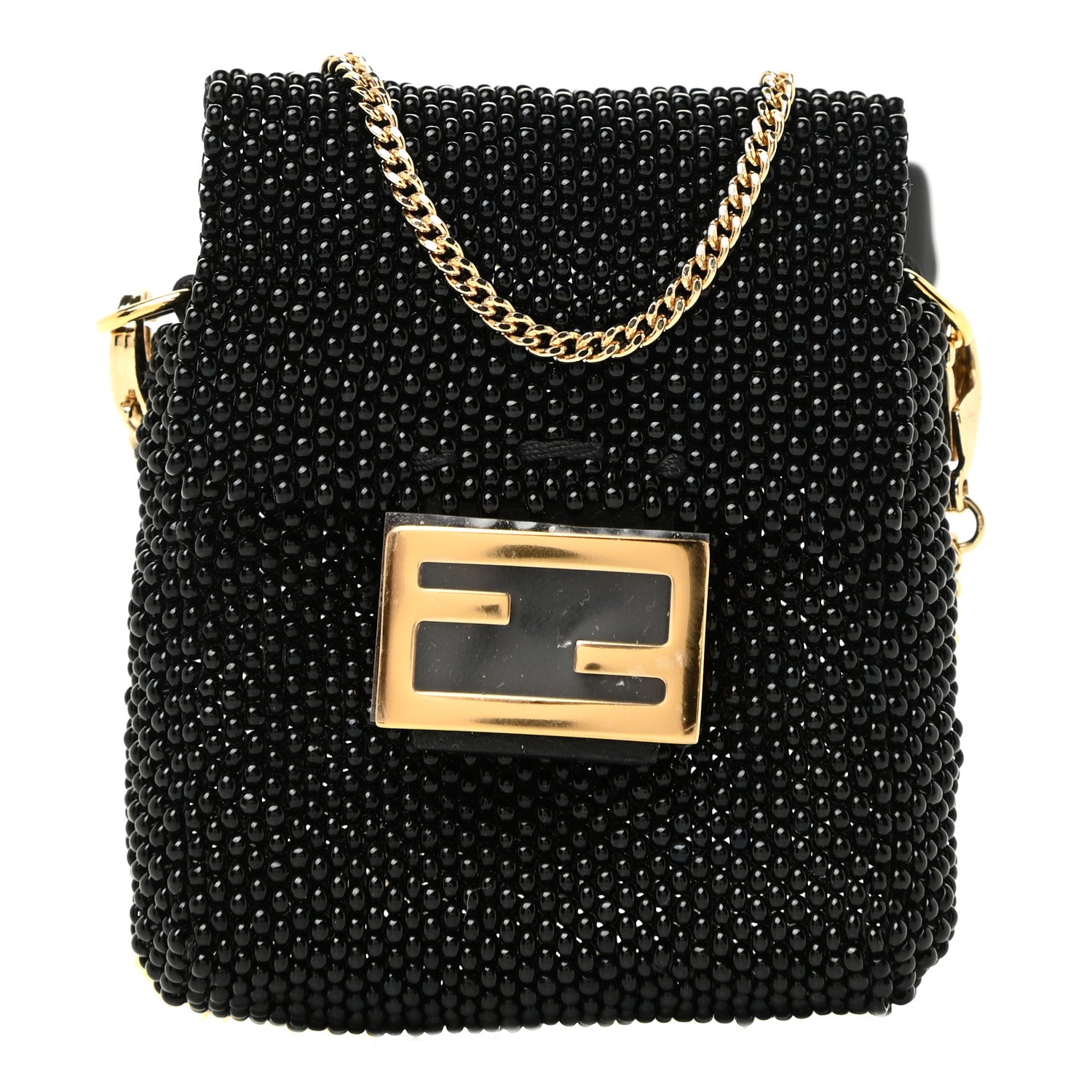 Fendi Glass Vitello King Beaded Mini Pico Baguette Charm Black 1 of 8