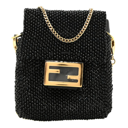 Fendi Glass Vitello King Beaded Mini Pico Baguette Charm Black 1 of 8