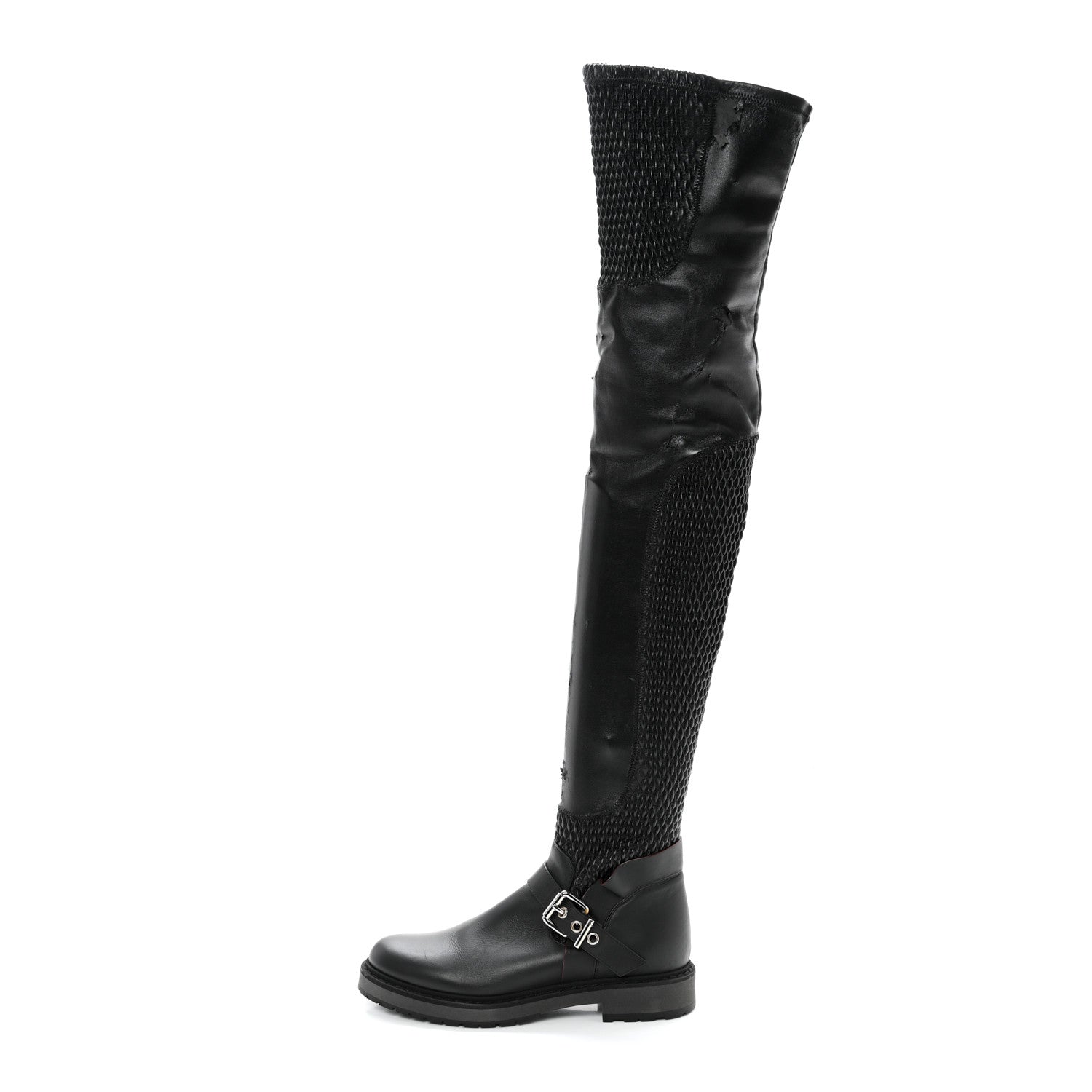 Fendi Calfskin Stretch Fabric Wave Over The Knee Boots 36 Black 1 of 12
