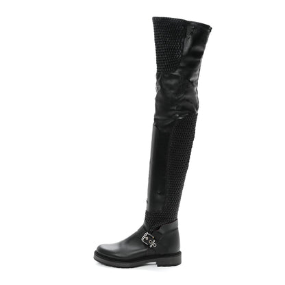 Fendi Calfskin Stretch Fabric Wave Over The Knee Boots 36 Black 1 of 12