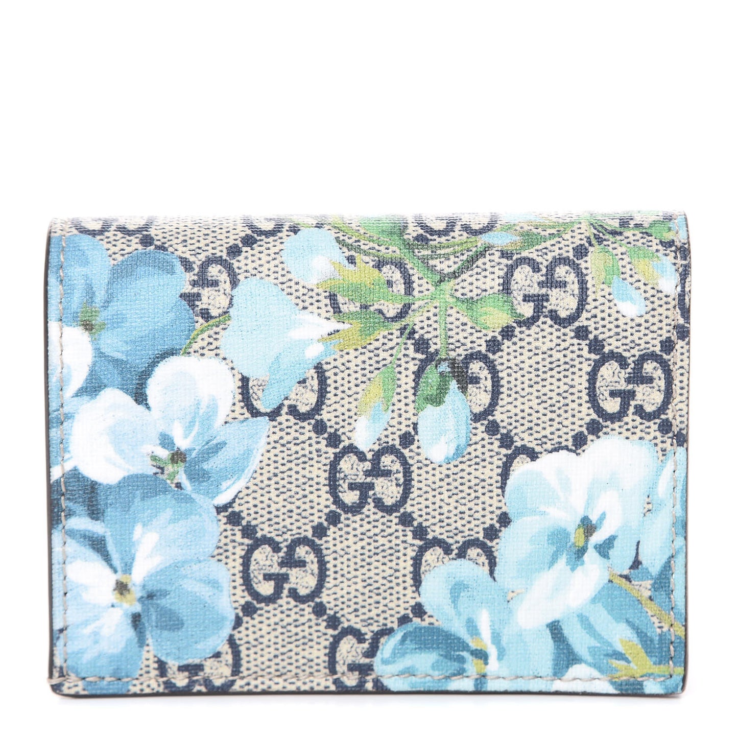 GG Supreme Monogram Blooms Card Case Wallet Beige Blue Navy Hibiscus Red