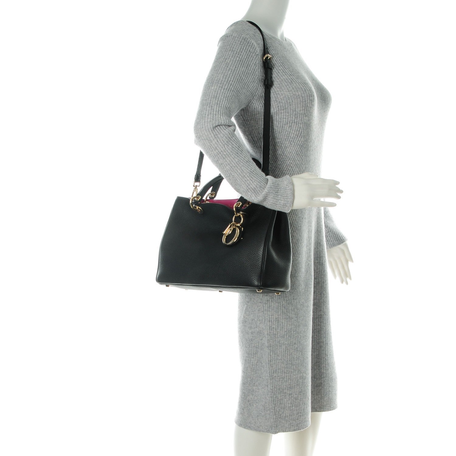 Christian Dior Bullcalf Medium Diorissimo Tote Black Rose Indien 2 of 6