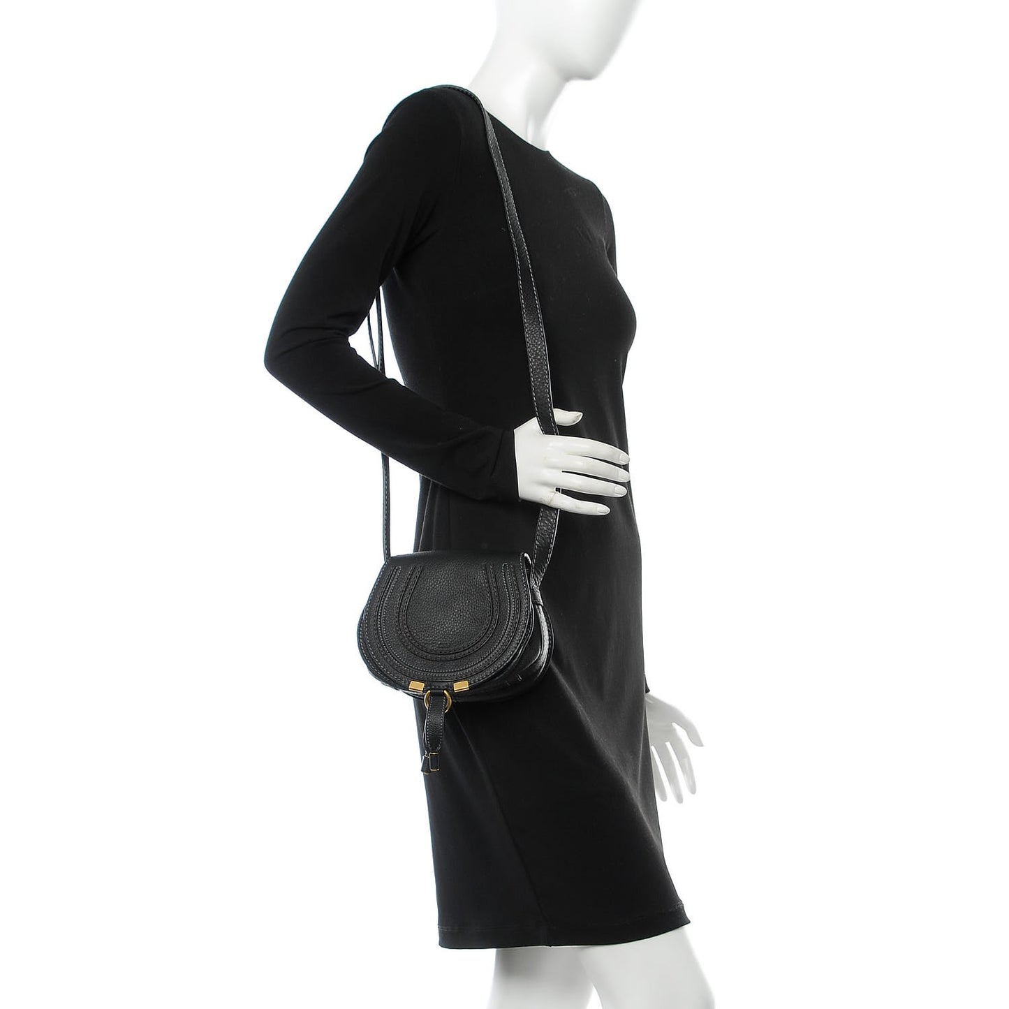 Calfskin Mini Marcie Round Crossbody Bag Black