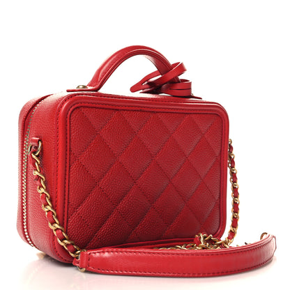 Chanel Caviar Quilted Small CC Filigree Vanity Case Red 3 of 10