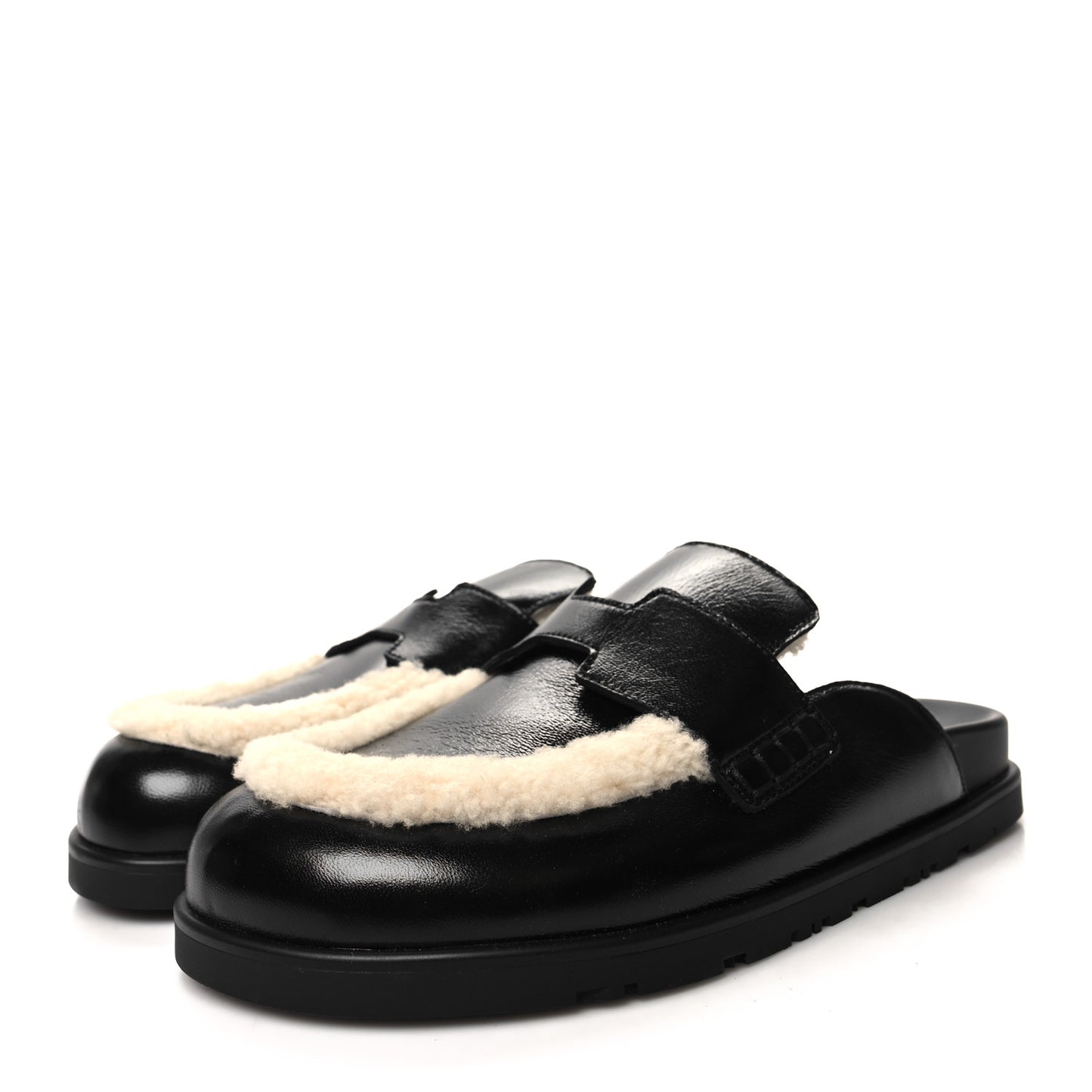 Glazed Nappa Shearling Shearling Go Mules 37 Black Ecru