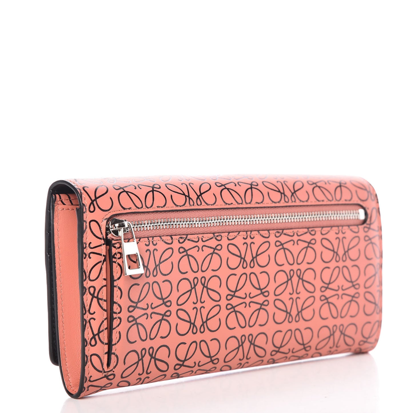 Engraved Calfskin Anagram Continental Wallet Pink Tulip Black
