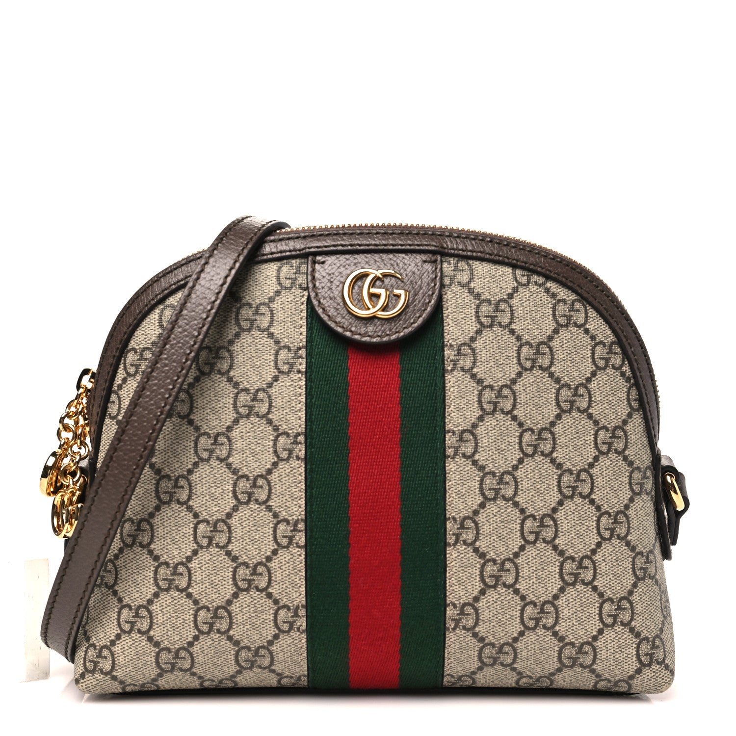 Gucci GG Supreme Monogram Textured Dollar Calfskin Web Small Ophidia Dome Shoulder Bag Beige Ebony New Acero 1 of 10
