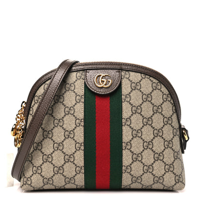 Gucci GG Supreme Monogram Textured Dollar Calfskin Web Small Ophidia Dome Shoulder Bag Beige Ebony New Acero 1 of 10