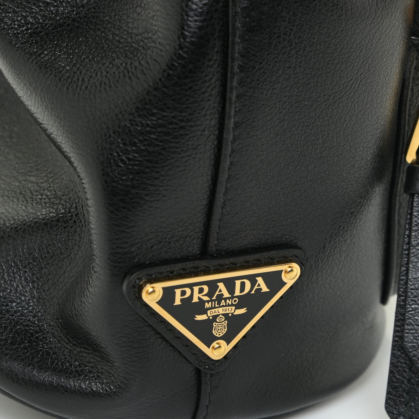 Glace Calfskin Embossed Secchiello Bucket Bag Black