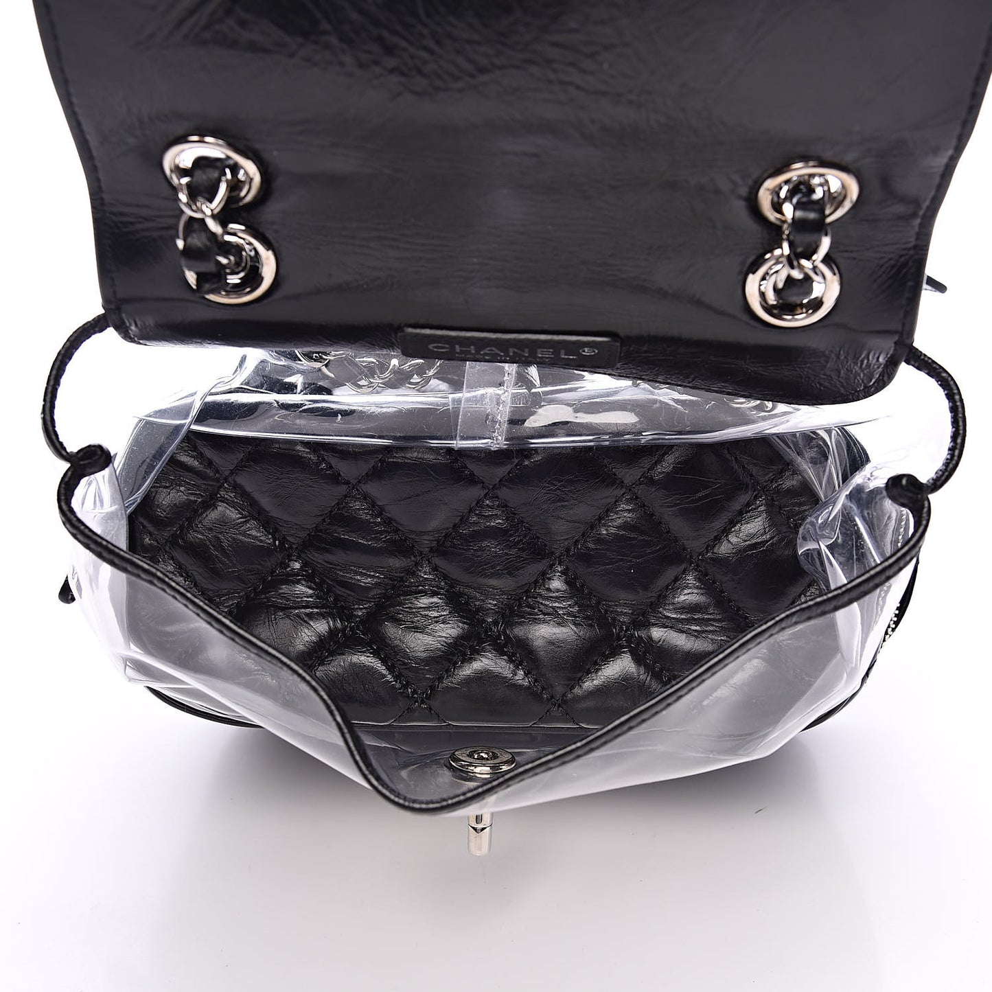 Crumpled Calfskin PVC Quilted Backpack Black
